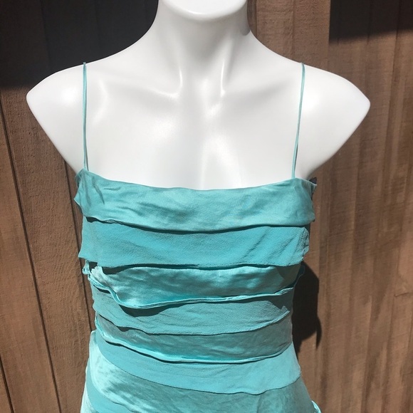 Y2K Tadashi Shoji Bandage Dress Crystal Blue Cocktail silk Slip Size 6 Vintage - Picture 3 of 9